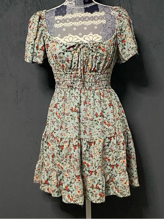 Angie Dresses & Skirts - Angie Mini Dress Womens M Blue Floral Flutter Sleeve Smocked Cottagecore Spring